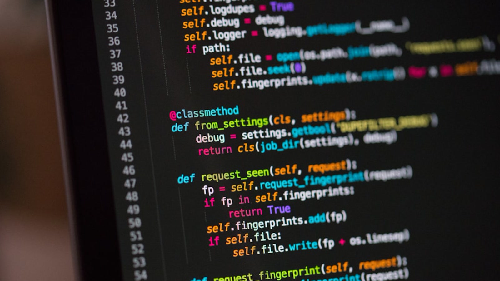 Python developer code on a dark screen