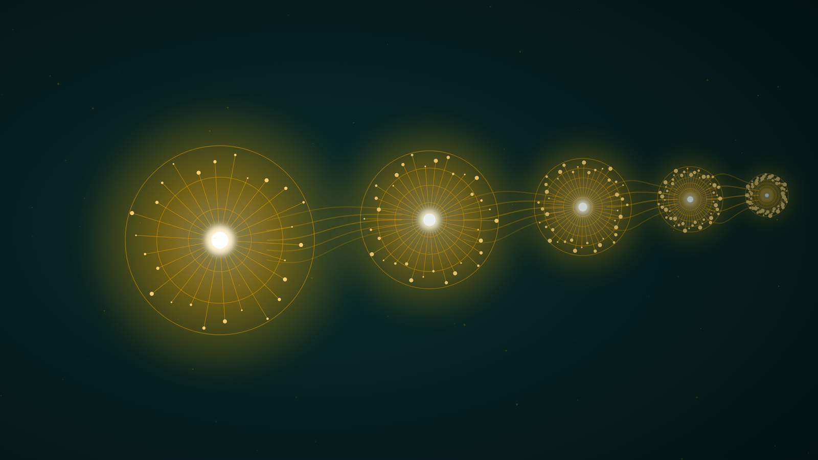 Glowing AI core building smaller successors